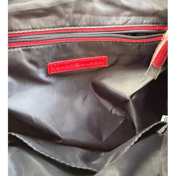 Tommy Hiligiger Liv II Flap Navy White Monogram Red Trim Backpack Purse Bag